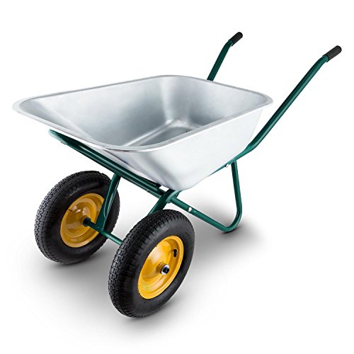 Waldbeck Heavyload Schubkarre Schiebkarre Gartenkarre (2 Räder, 120 Liter Volumen, max. 320 kg Zuladung, Stahl, verzinkte Wanne, Luftbereifung) grün-silber - 6