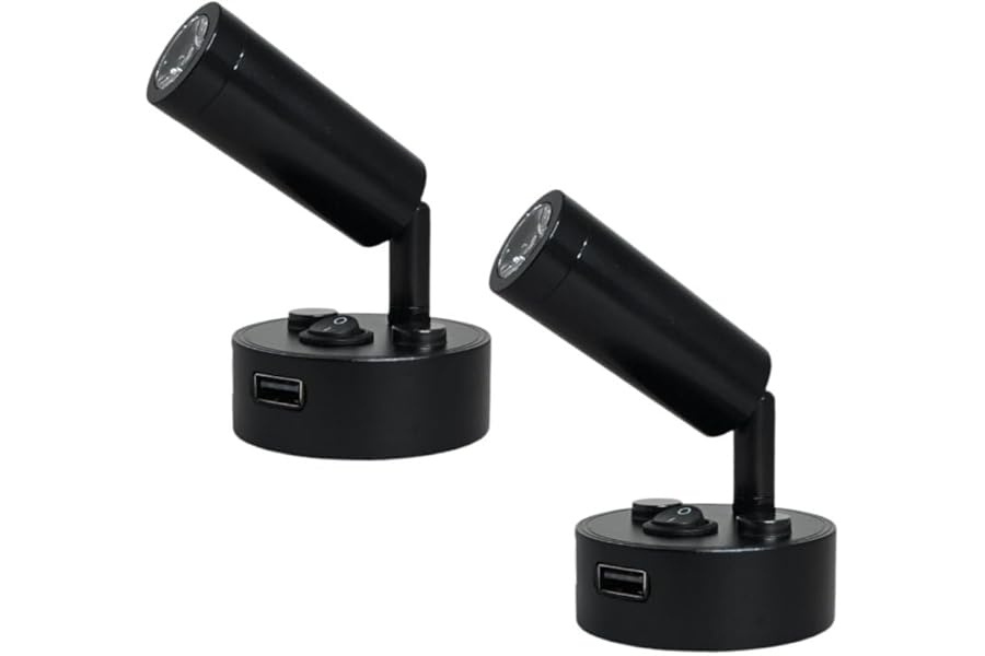 Marvix 12V 24V LED Reading Light Pack of 2 Lights Warm White 3000k USB Charging Port Caravan, Motorhome, Campervan and Boat Black Lamps