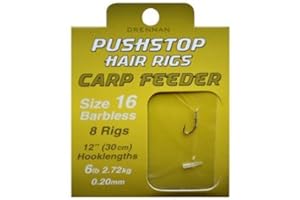 Drennan Pushstop Carp Feeder Hair Rigs Size 8 Barbless Qty 8
