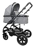 Alle 4 Räder sind Luftkammergefüllt und mit einem Geländegängigen Profil ausgestattet - platte Reifen gehören somit der Vergangenheit an. Die Vorderräder sind schwenk- und feststellbar und gefedert. Der Kinderwagen kann einfach und kompakt zusammengeklappt werden.