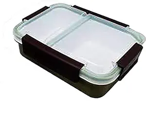 Smile world Leakproof Slim, Microwave Safe 2 Compartment Lunch Box for Office, Kids, School Going Children Boys, Girls 2 Containers Lunch Box (1 Litre) Green