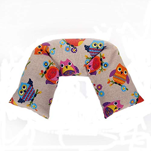 Cuscino per collo con noccioli di ciliegia per Dolori alla nuca / torcicollo / Mal di Pancia (900gr. - 58x12x5cm) - Terapia Caldo Freddo - Fantasia Gufi - Prodotto a mano in Emilia Romagna