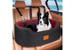FEPOREN Hundeautositz für große/mittelgroße Hunde unter 25 kg, Reisebett mit dickem, waschbarem Booster mit rutschfester Unterseite, passend für SUV & Auto-Rücksitz (Schwarz/Rot) (Schwarz & Rot)