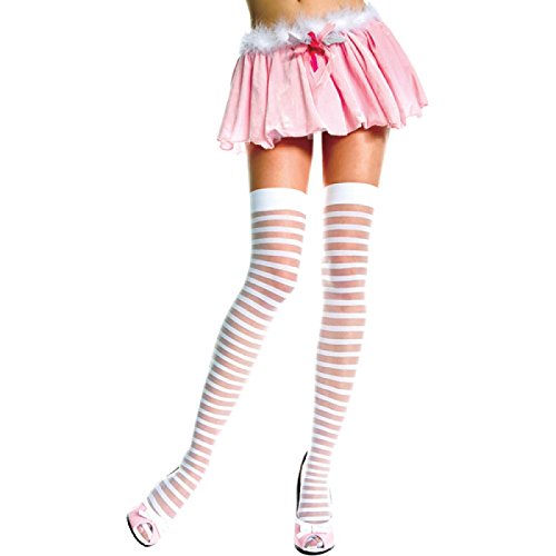 Preisvergleich Produktbild Oberschenkellange Streifenstrümpfe -- Weiß