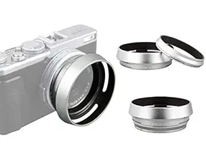 JJC LH-JX100 Silver Metal Lens Hood/ 49mm Filter Adapter Ring for Fujifilm X70 X100 X100S X100T X100F X100V, Fuji X100S, Fuji X100F, Fuji X100V Lense Hood Shade, Fujifilm LH-X100 Lens Hood Replacement