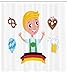 Produktbild Abakuhaus Duschvorhang, Deutscher Blonder Junge aus Bayern mit Lebkuchen Bier Bretzel Deutscher Fahne Stereotypen Druck, Wasser und Blickdicht aus Stoff mit 12 Ringen Schimmel Resistent, 175 X 200 cm