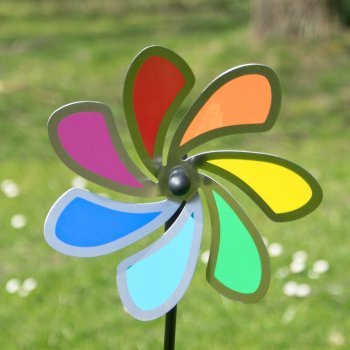 Edelstahl Windrad - Blume 20 Solid Rainbow - extrem wetterfest - Windrad: Ø20cm - inkl. 70cm Standstab und Bodendübel (Solid Rainbow)