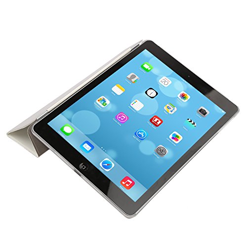 Besmall Neu Ultra Slim Edles iPad Air iPad 5 Hülle – Smart Cover Leder Case Schutz Hülle Tasche + Back Case – inkl. Displayschutzfolie Reinigungstuch Stift mit Multi Ständer Auto Sleep Wake (iPad Air/iPad 5, Farbe:Weiß) - 2
