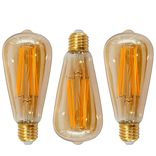 Lampade Lampadine a Filamento a LED Edison E27 Vintage 6W ST64 Stile Retro, Lampadina ad Incandescenza 60W Equivalente, Luce Bianca Calda 2400K, Lot di 3 di Enuotek