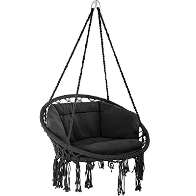 TecTake 800708 Fauteuil Suspendu Relax Design de Jardin en Coton, 1 Place, Intérieur et extérieur, Coussins Confortables Inclus - Couleur au Choix - (Noir | no. 403203)
