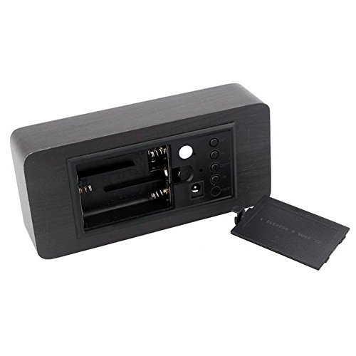 hibote Cuboid Sound Control Single Display Wooden Modern LED Digital Alarm Desk USB/ AA Battery Powered Clock Thermometer Calendar for Home Bedroom Office Use(Black Wood + White LED) - 4