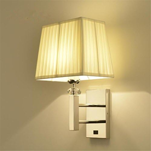 Atmko®Wall Lights Modern E27 Hotel Style Bedside Fabric Lampshade Stainless Steel Wall Lamp with Button Switch for Living Room Bedroom Decoration Lighting