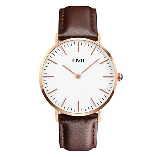 CIVO Mens Watches Ultra Thin Quartz Analogue Waterproof Wrist Watch Men’s Business Casual Simple Classic Design Dress Rose Golden Tone Wristwatch with Stainless Steel Case