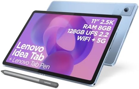 Lenovo Idea Tab Tablet 11" 2.5K (2560x1600) 90Hz IPS, 8GB RAM, 128GB, WiFi + SIM 5G, Lenovo Tab Pen Inclusa, MediaTek Dimensity 6300, Android 15, Ideale per Studio, Appunti e Intrattenimento