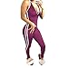 Produktbild LeeY Jumpsuit Damen Sexy Sport Overall Sommer Ärmellos Casual Neckholder Jumpsuit Bodysuit Elegant Fitness Playsuit V-Ausschnitt Schulterfrei Einfarbig Strandkleid Festlich Rompers (Lila, S)