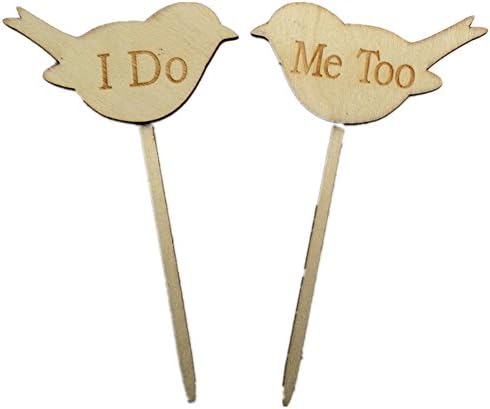 2pcs Cute I DO ME TOO Love Birds Style Wooden Cake Decorating Tools Cupcake Topper Decoration for Anniversary / Wedding Party