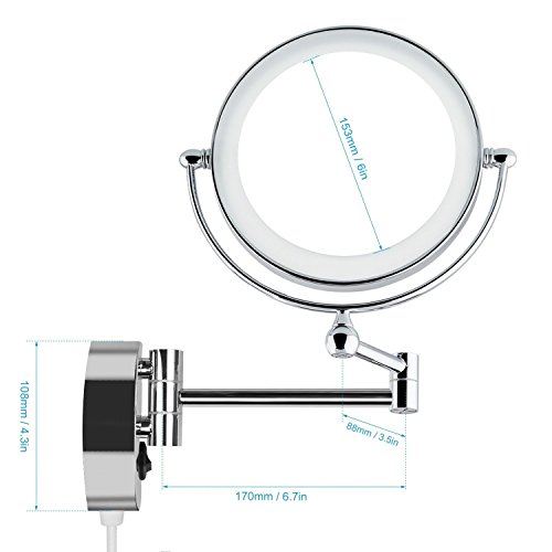 Auxent Kosmetikspiegel mit LED Beleuchtung und 1-/ 5-facher Vergrößerung aus Kristallglas, Edelstahl und Messing, Doppelseitig, Rostfrei, Schminkspiegel Beleuchtet für Badezimmer, Kosmetikstudio, Spa und Hotel - 5