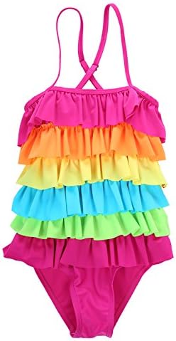Little Girls Ruffled Rainbow Striped Bathing Suits Bikini Swimwear