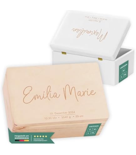 Personalisiert Taufgeschenk Holzkiste - Engel Motiv Erinnerungsbox 30x20x14cm