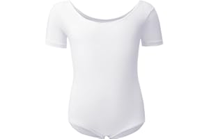 Kefiyis Ballettkleidung Mädchen Ballett Trikot Kinder Ballettanzug Kurzarm Ballett Body Tanzbody Baumwolle Turnanzug Gymnastikanzug für Mädchen Damen Gr.100-170