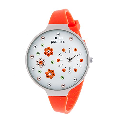 Señoras THINK POSITIVE® Modelo SE W112 Flores Grandes De La Correa De Acero De Silicona Color Naranja