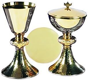 Matching Ornate Node Chalice &amp; Paten with Hammered Base &amp; Loaves &amp; Fish Cover &amp; Ciborium by Faithful Expressions