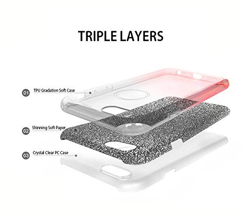 iPhone 8   iPhone 7 Funda  ZUSLAB Lujo Elegante Glitter y Brillante Brillo Carcasa de 3 capas h  brido  Ultra fino  Cubierta flexible suave del gel de TPU con estilo del dise  o para la muchacha de la mujer para Apple iPhone 8   iPhone 7  Rosy   Gradual Oro Rosa 