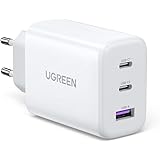 UGREEN 65W Caricatore USB C, Caricabatterie USB 2 USB C & 1 USB A PD 3.0 PPS Compatibile Galaxy S24/S23/S22/S21, MacBook PRO/