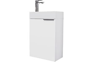 Planetmöbel Lavabo con armario, 40 cm, en color blanco, con grifo cromado, juego de muebles para cuarto de baño e inodoro de invitados