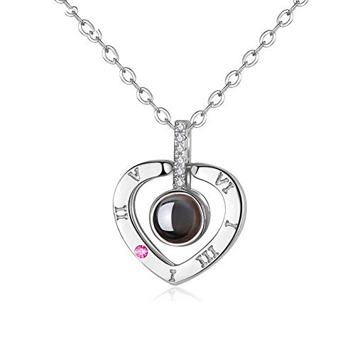 Wonvin Colección Collar de Mujer Collar de Recuerdos de Amor Collar de clavícula 100 Idiomas I Love You Zircon Colgante con Cadena de 18 Pulgadas para Mujeres niñas (H-S)