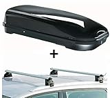 ALLES IN EINEM - Sparen Sie sich die Auswahl mehrerer Komponenten für Ihre perfekte Transportlösung - Mit dem Set aus Skibox und Dachträger erhalten sie ein leicht zu montierendes Komplettpaket mit allen Befestigungsteilen. Die glänzend-schwarze Box überzeugt mit ihrem edlen Design und viel Platz.