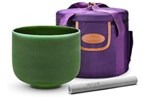 TOPFUND 8 inch Green F Note Crystal Singing Bowl Heart Chakra with Heavy Duty Carrying Case and Suede Striker