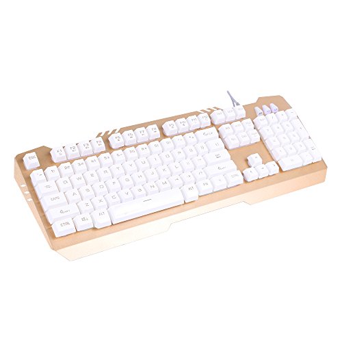 Preisvergleich Produktbild Lanker Rainbow Backlight Gaming-Tastatur Aus Aluminiumlegierung - Mit 104 Tasten Layout, SpritzwassergeschüTzt und Ergonomisches Design - Goldenes Panel, WeißE Tasten, GK03