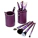 12 Make up Brushes Purple Leather Cup Set - Goat /Pony /Synthetic Hair, Aluminium Ferrule, Natural Wood Handle [version:x9] by DELIAWINTERFEL