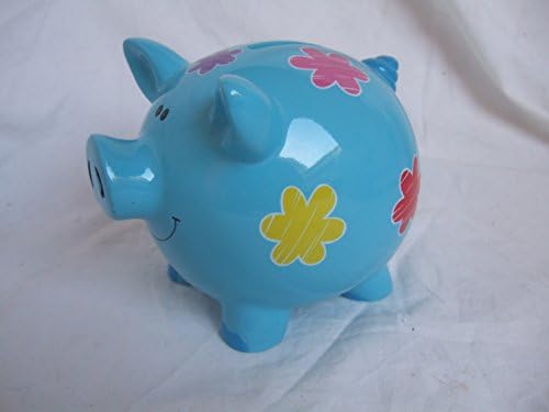 Traditional Style Blue Novelty Ceramic Piggy Bank / Money Box with Floral Pattern