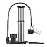 XPhonew - Mini pompa per bicicletta, universale, da pavimento, con manometro e valvola intelligente, 120&nbsp;psi, pompa ad alta pressione per bicicletta da città/mountain bike/MTB/moto/palloni da basket/calcio, valvole Presta e Schrader, Silver