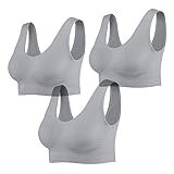 96% Polyamide, 4% Elastane MODEOR 3-Pack Seamless Sports Bra Wirefree Yoga Bra with Removable Pads for Women (Grey)