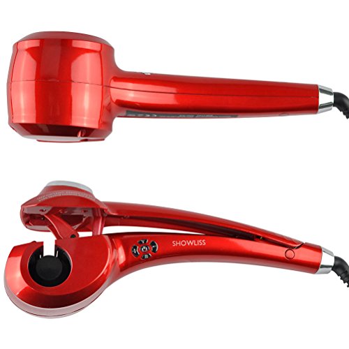 CoFashion Tourmaline Ceramic Miraculous LCD Big Digital Display Automatic Hair Styling Curling Iron Magic Wand Party Club Curler Professional Curl Machine (Red)