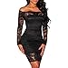 Produktbild Moonuy Damen Partykleid Rückenfrei,Frauen Langen Ärmeln Kleid, ein Wort Schulter Spitze Party Damen Cocktail Minikleid Casual Mini Bleistift Skir, Abendkleid (EU 38/Asien L, Schwarz)