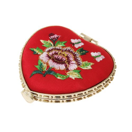 Heart Shaped Floral Lady Pocket Mirror Butterfly Buckle
