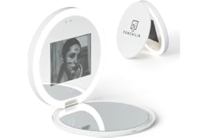 FENCHILIN Specchio compatto con fotocamera UV per test di protezione solare, specchio da viaggio portatile per test di raggi UV, specchio per trucco illuminato, ingrandimento 2X