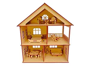 NEKBAL Wooden Doll House with Furniture for Kids, Dollhouse Construction Kit with Assembly Instructions, Wooden Doll House for Girls and Boys