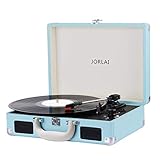 Vinyl Record Player, JORLAI Three Speed Conversion Turntable with Stereo Speakers, Support Vinyl-to-MP3 Recording, Headphone Jack, Aux Input, RCA Output (Blue)