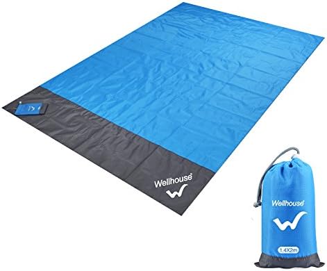 'Mega _ Jumblesale Picnic Blanket Rug 140 x 200 cm Ultra Light Portable Beach Blanket Waterproof Polyester Camping Foldable PVC Durable For Outdoor Camping (Blue)