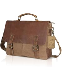 Lifewit Vintage Messenger Bag 15,6 Zoll Umhängetasche Aktentasche Schultertasche Laptoptasche Notebooktasche aus Canvas und Leder Kaffee