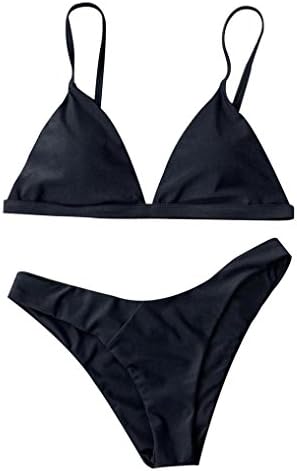 Women Sexy Push-up Padded Bra Bikini Set Triangle Top Brazilian Cheeky Bottom Swimsuit Swimwear Bathing Suits Beachwear (Black, M)