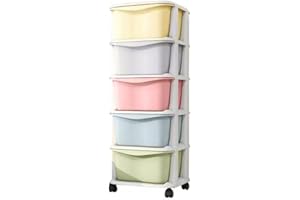 ECARLA Regał dziecięcy z pojemnikami do przechowywania, regał do pokoju dziecięcego, pudełko do przechowywania dla dzieci, regał z tworzywa sztucznego, 36 x 36 x 98 cm, wielokolorowy, pokój dziecięcy