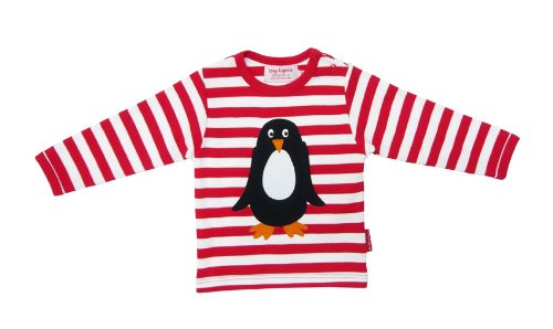 Toby Tiger Unisex Baby Organic Long Sleeve Penguin Applique T-Shirt Red/ White 5 - 6 Years