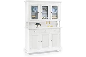 Mar.c.a. Design, Alacena de Cocina, Mueble Cocina de Madera Blanca - Mueble Comedor y Mueble Salón Estilo Clásico - Vitrina 150x43x218H para Varios Usos, con Cajones, Estantes y Puertas, Made in Italy