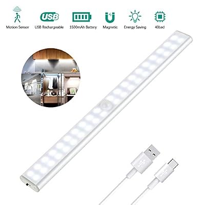 Tanbaby Lampe de Placard 40 LEDs, Lampe Détecteur de Mouvement, Rechargeable par USB, Aimanté, Portable, 4 Modes d'Éclairage, Lumière de Placard, Veilleuse Enfant [Bande Magnetique Adhésive]